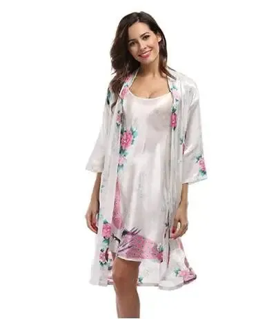 2019 Women Robe & Gown Sets Sexy Lace Sleep Lounge Pijama Long Sleeve Ladies Nightwear Bathrobe Night Dress With Chest Pads