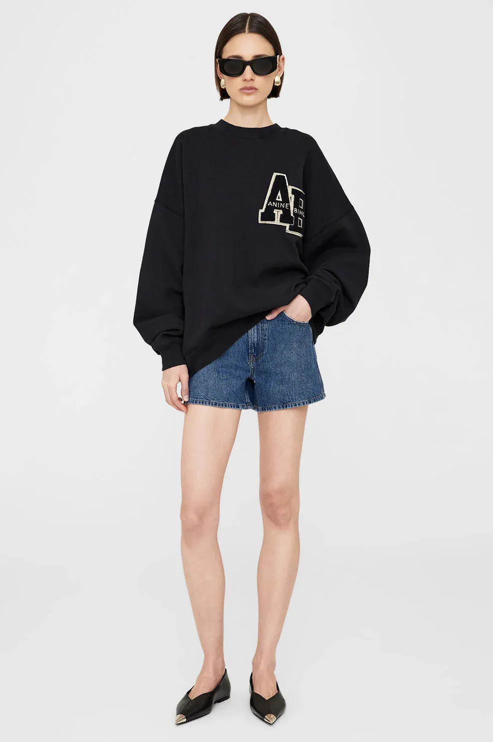 Anine Bing Miles Oversized Sweatshirt Letterman in Black