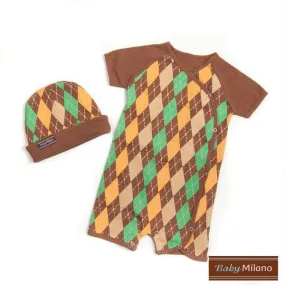 Brown Argyle Gift- Hat & Body Suit