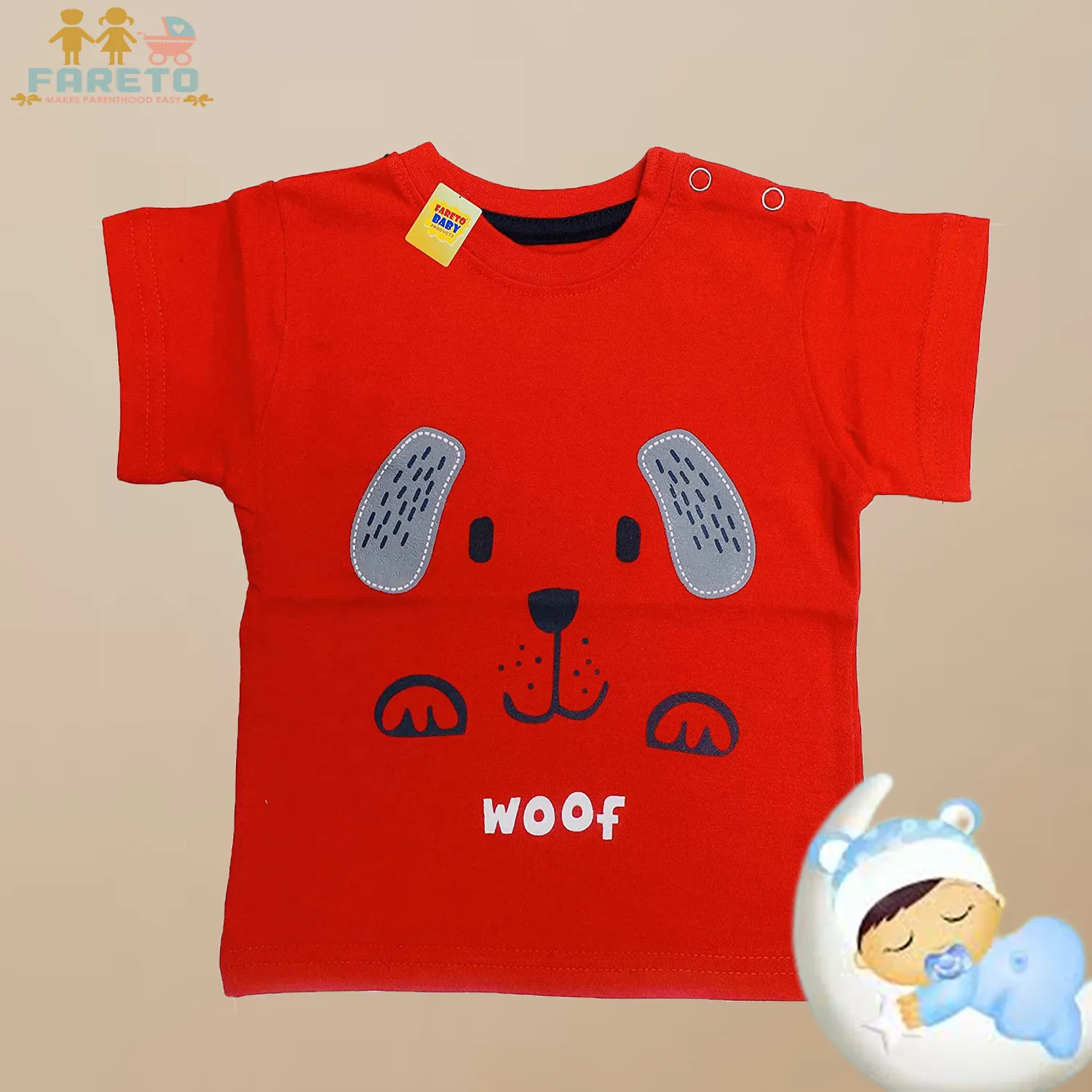 Fareto Baby Boy's & Baby Girl's Half Sleeves T-Shirt | Daily Wear T-Shirts(Touch button)(Pack of 5)
