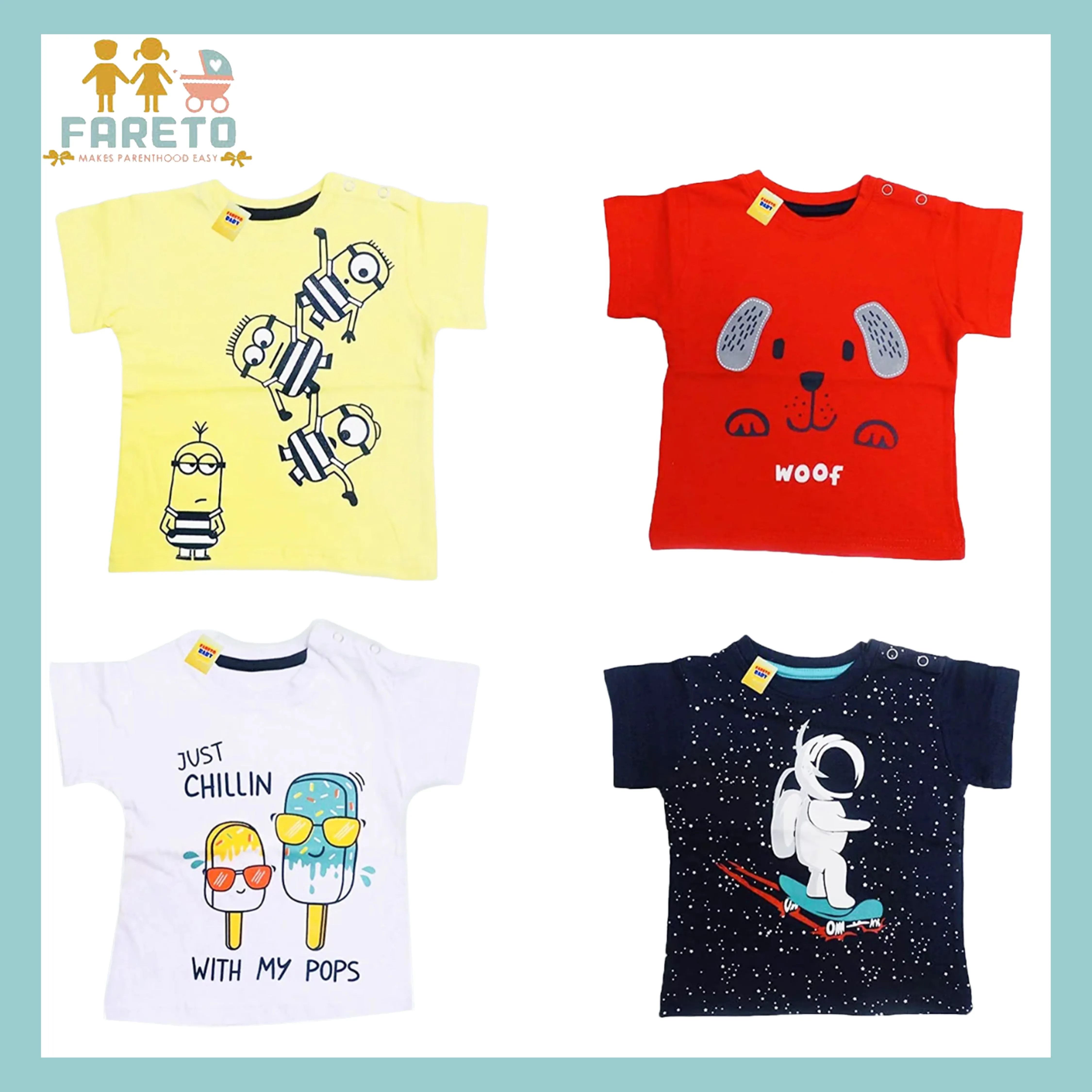 Fareto Baby Daily wear T-Shirt (Pack of 4)