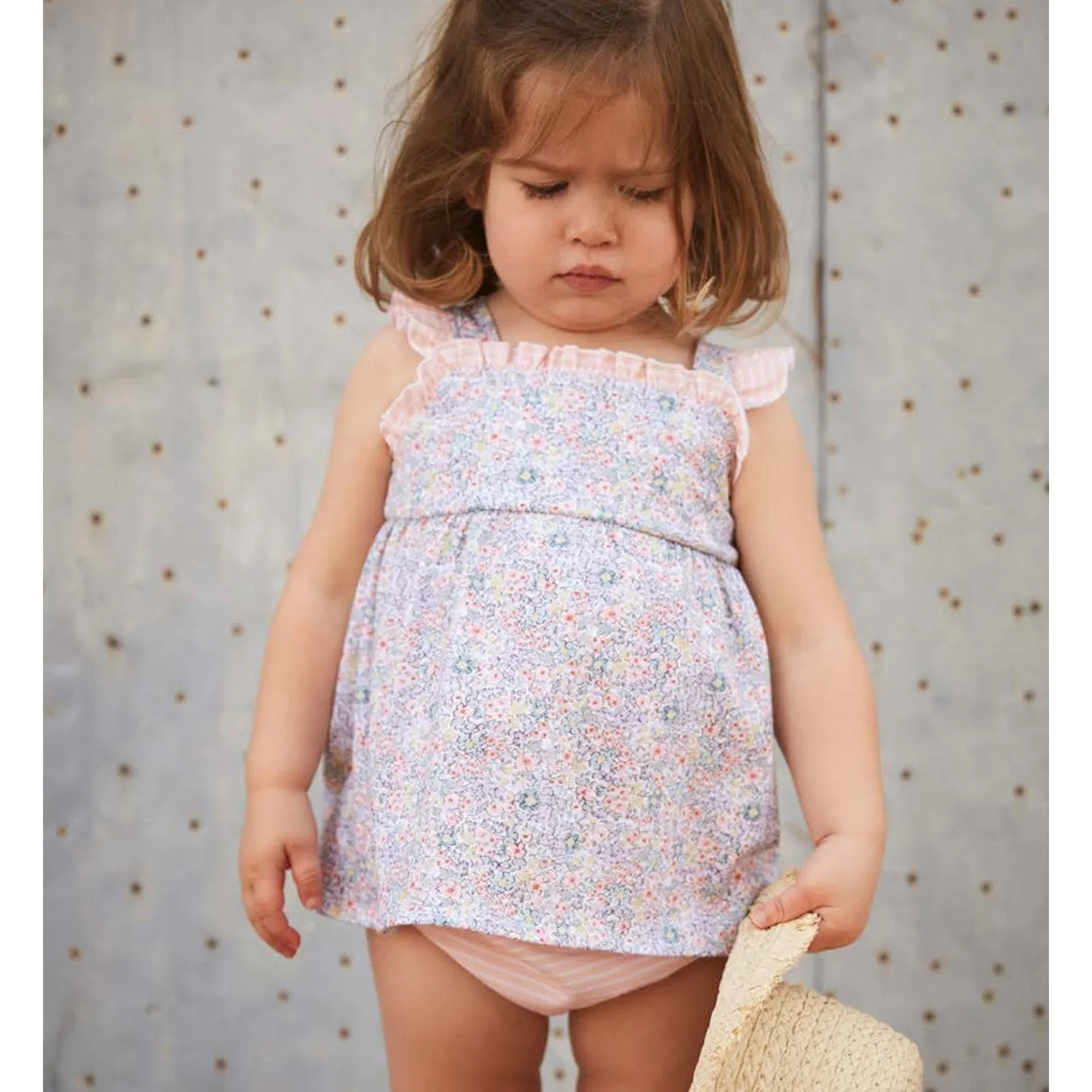 Floral & Stripe Pinafore Dress & Pants