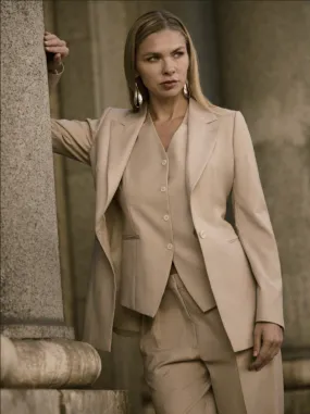 Italian Beige Single Breasted  / Women's Three Piece Trouser Suit