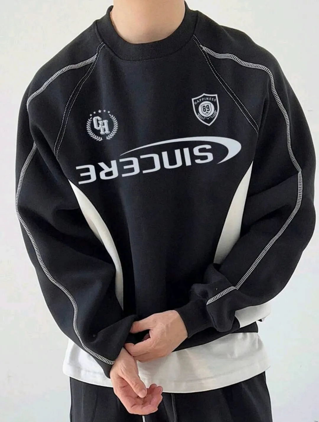 Manfinity Joysei Contrast Stitching Letter Print Sweatshirt