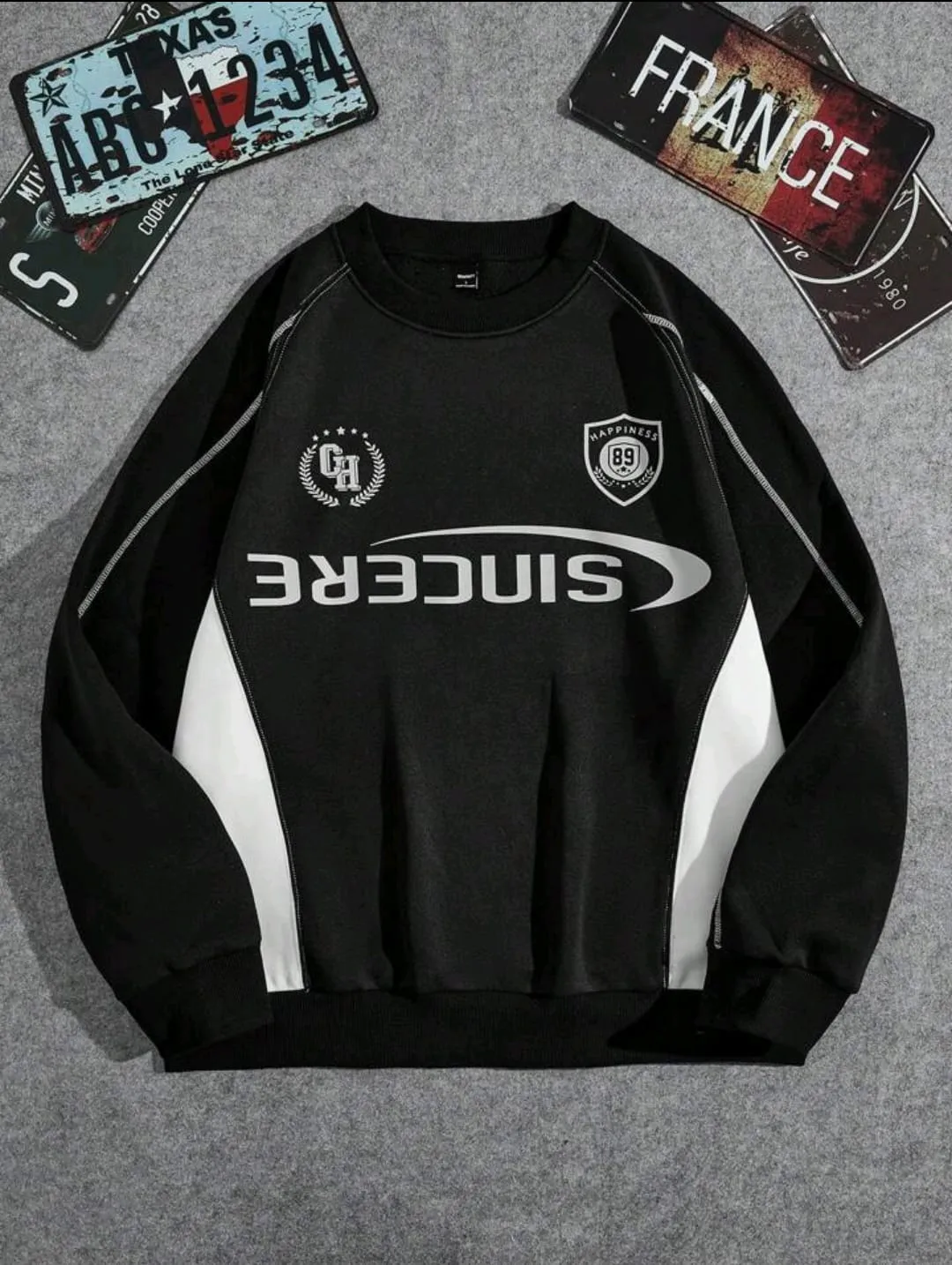 Manfinity Joysei Contrast Stitching Letter Print Sweatshirt