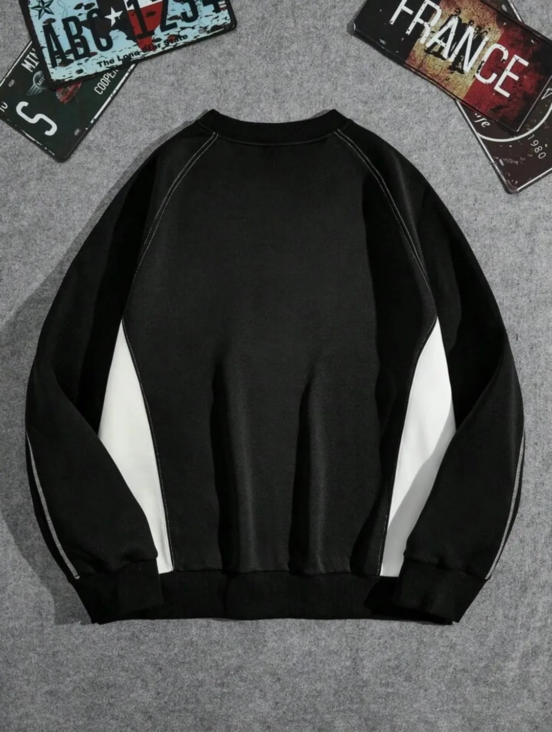 Manfinity Joysei Contrast Stitching Letter Print Sweatshirt