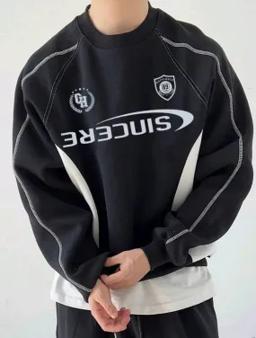 Manfinity Joysei Contrast Stitching Letter Print Sweatshirt