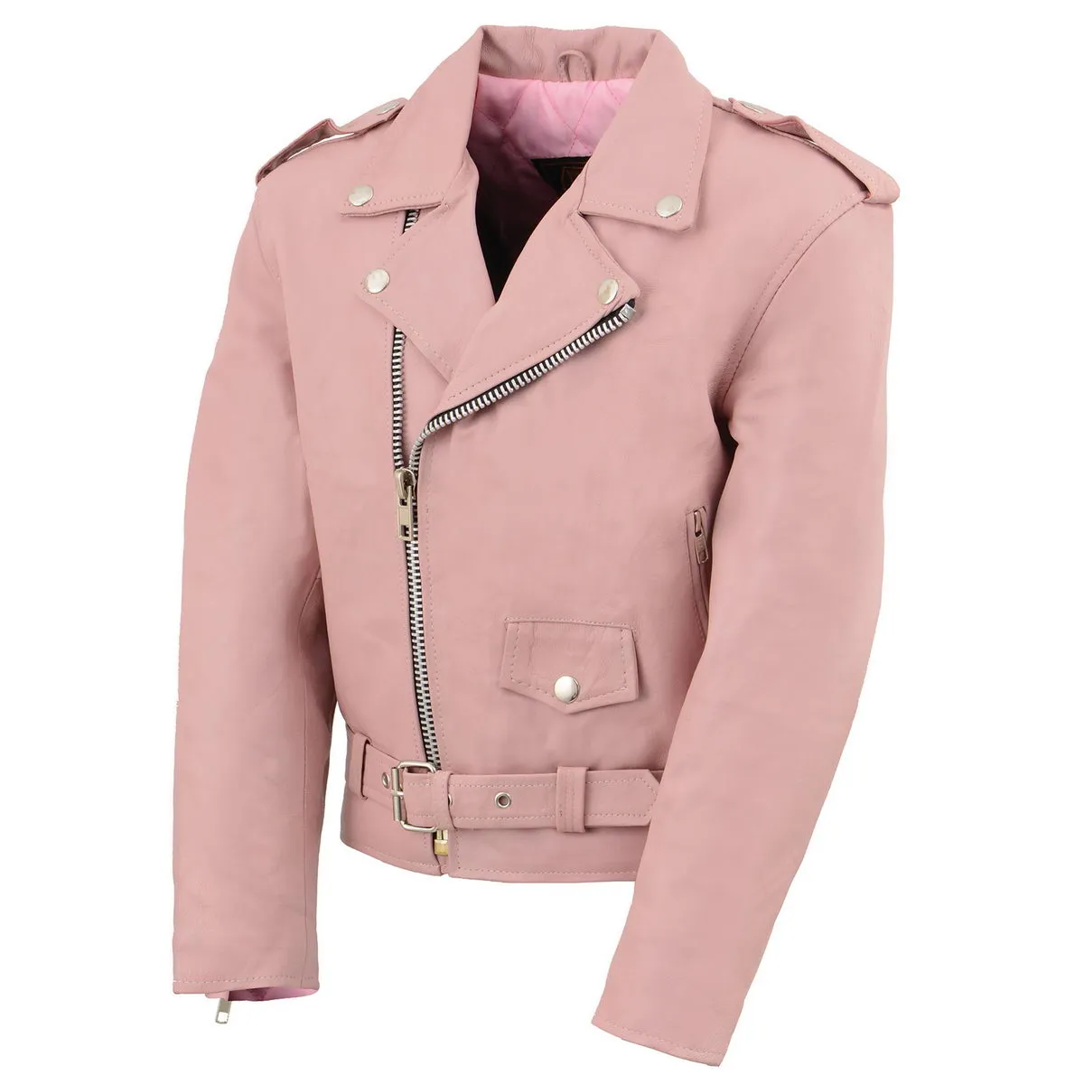 PINK COLOR SH2010 Girls Classic Style Pink Leather Motorcycle Jacket